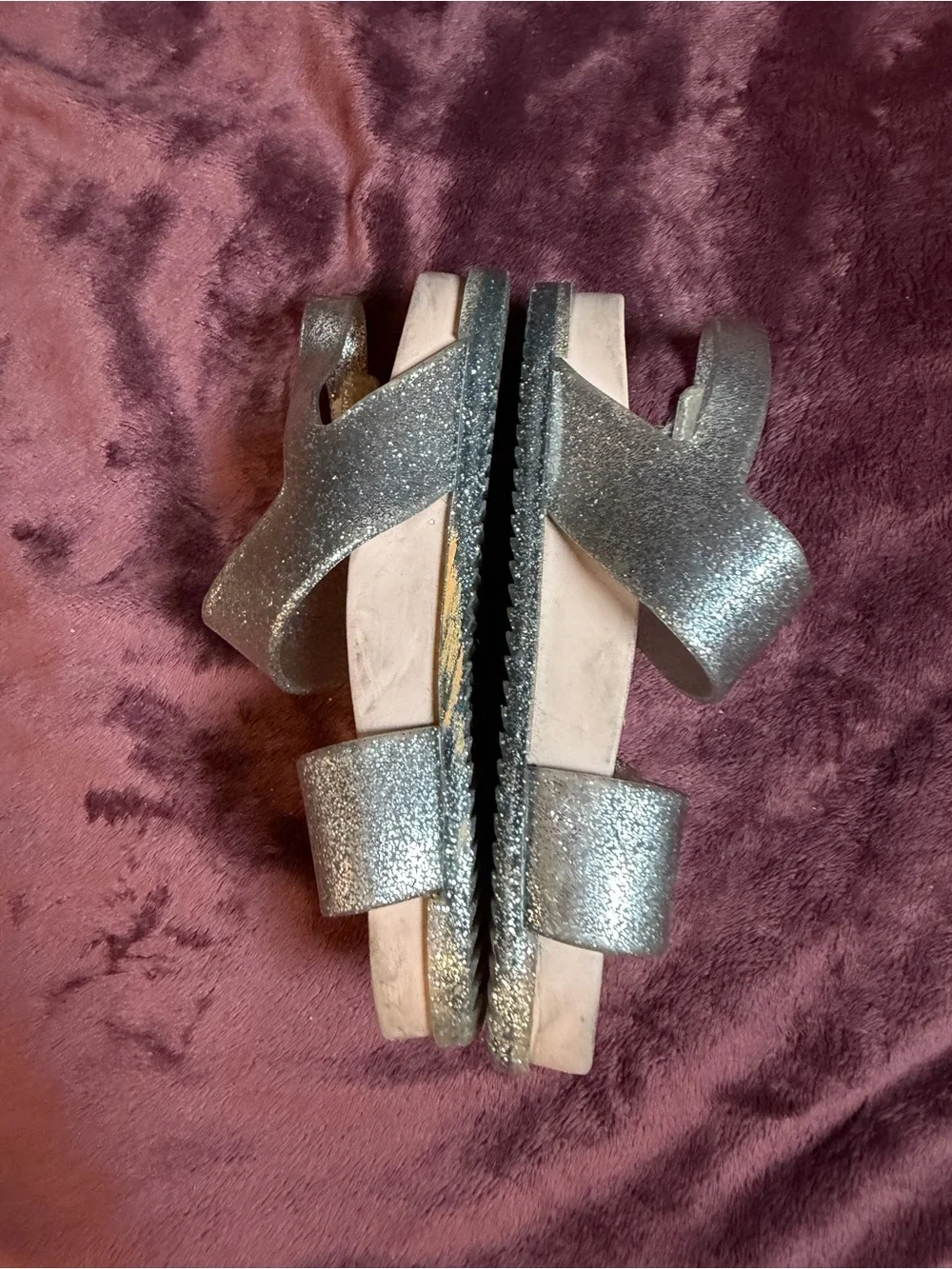 Mini Melissa Girls' Glitter Silver Sandals